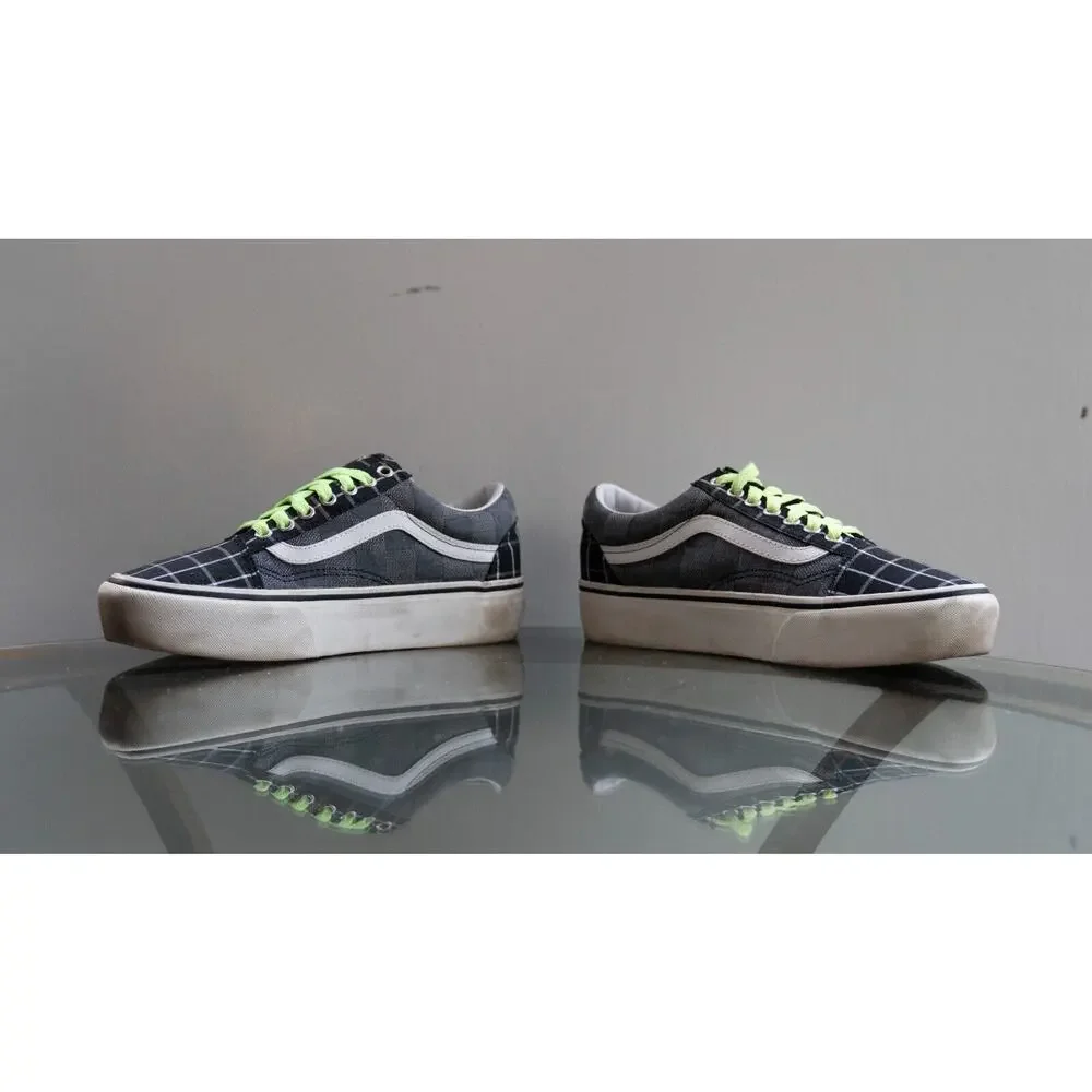 Vans‎ Old Skool Platform Woven Check Black Grey White Size Mens 7 / Womens 8.5